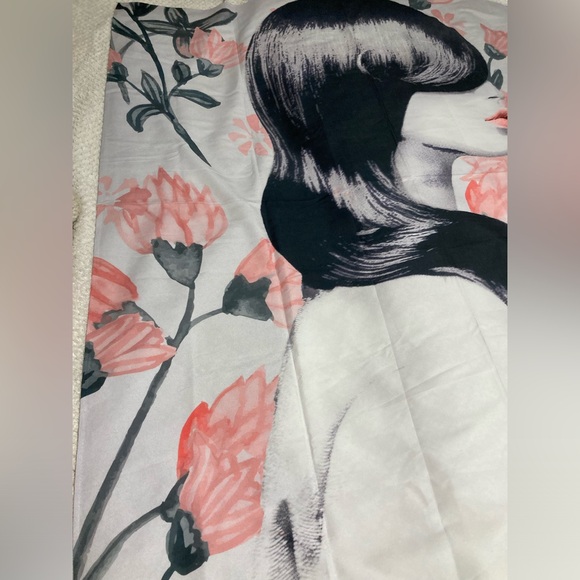 Society6 Tapestry Woman With Flowers Pink Black White Photograph Wall Hanging - Picture 3 of 6